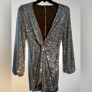 Fashion Nova Silver Sequin Long Mini Dress